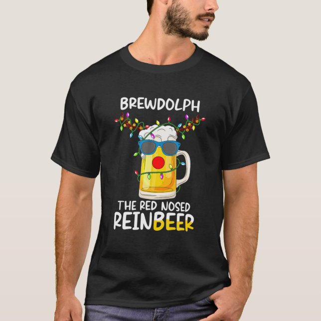 Reindeer Beer Rudolph Brewdolph Funny Christmas Pa T-Shirt (Front)