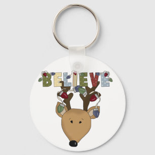 Reindeer Believe Holiday Tshirts and Gifts Key Ring