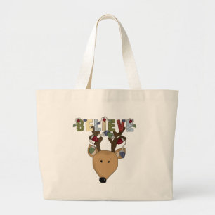 Reindeer Believe Holiday Tshirts and Gifts Large Tote Bag