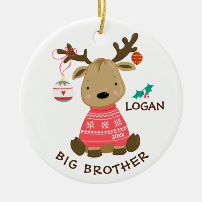 Reindeer Big Brother Christmas Ornament (Front)