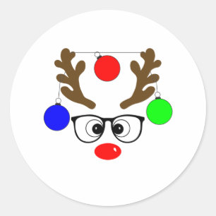 Reindeer bigeyes glasses ornament classic round sticker