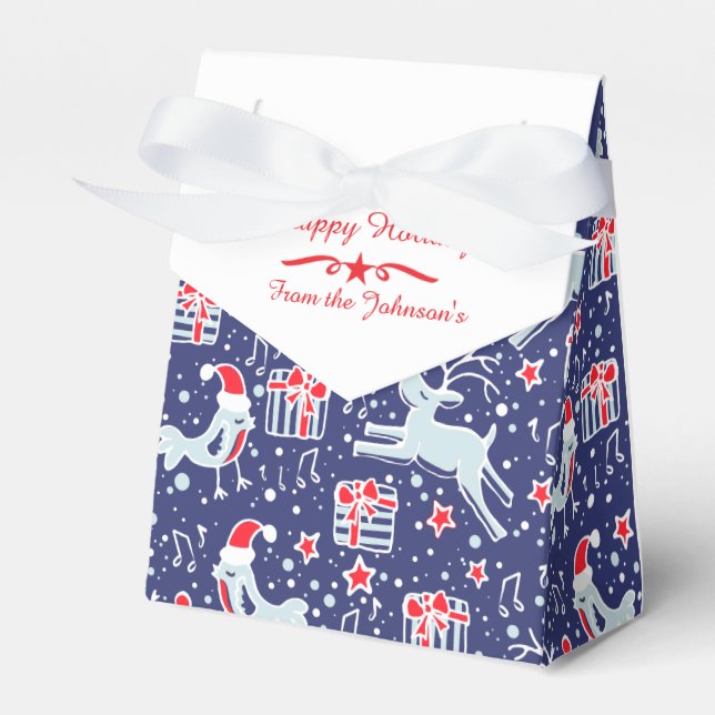 Reindeer bird blue red Christmas gift box (Front Side)