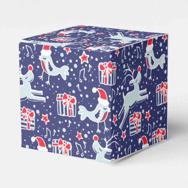 Reindeer bird blue red Christmas gift box (Front Side)