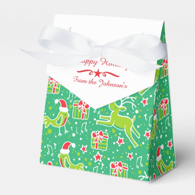 Reindeer bird green red Christmas pattern gift box (Front Side)
