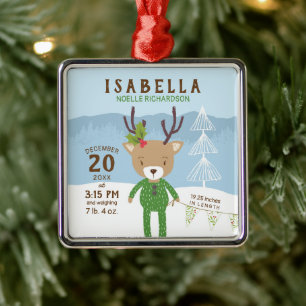 Reindeer Birth Stats Baby's 1st Christmas Metal Tree Decoration