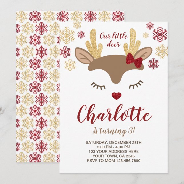 Reindeer Birthday Invitation (Front/Back)
