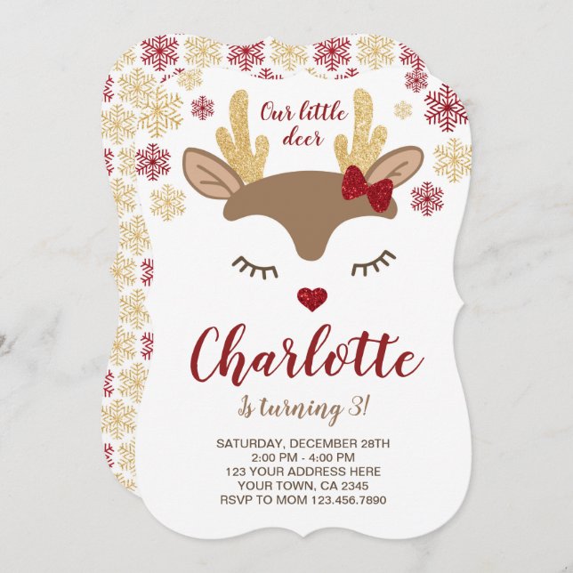 Reindeer Birthday Invitation (Front/Back)