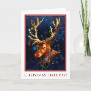 Reindeer Birthday on Christmas Card