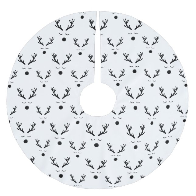 Reindeer Black and White Pattern Brushed Polyester Tree Skirt (Front)