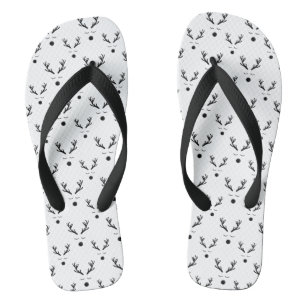Reindeer Black and White Pattern Flip Flops