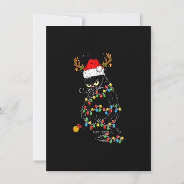 Reindeer Black Cat Christmas Lights Cat Lover Chri Invitation (Front)
