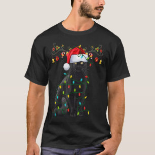 Reindeer Black Cat Christmas Lights Cat T-Shirt