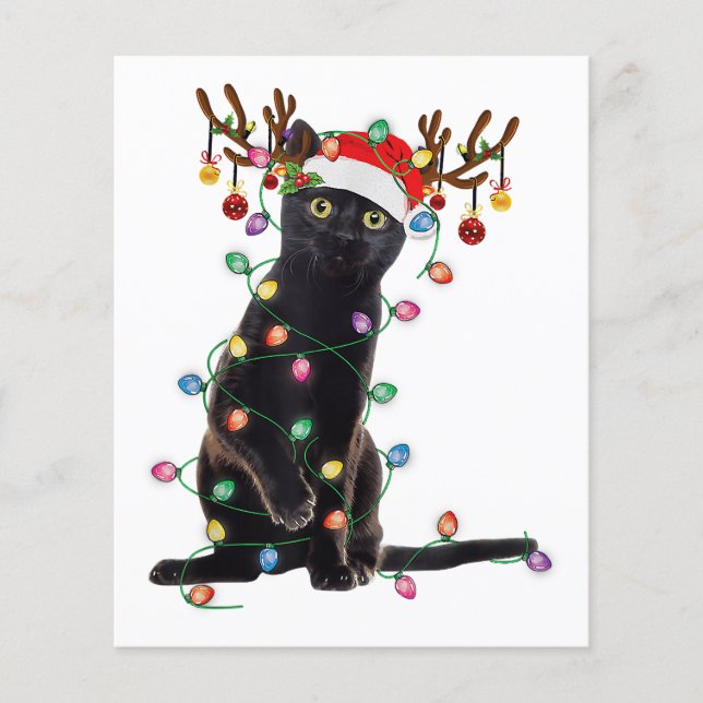 Reindeer Black Cat Christmas Lights Funny Cat Love (Front)
