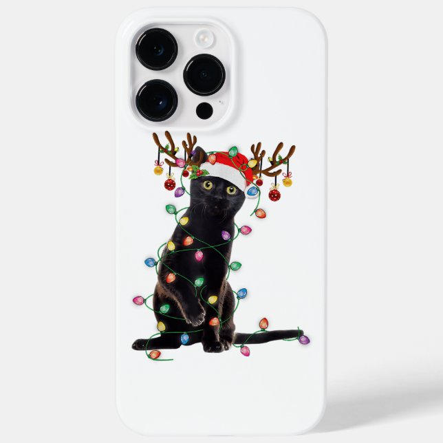 Reindeer Black Cat Christmas Lights Funny Cat Love Case-Mate iPhone Case (Back)