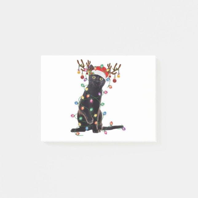 Reindeer Black Cat Christmas Lights Funny Cat Love Post-it Notes (Front)