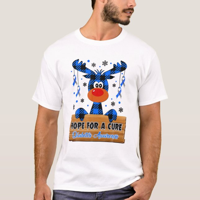 Reindeer Blue Hope For A Cure Diabetes Awareness C T-Shirt (Front)
