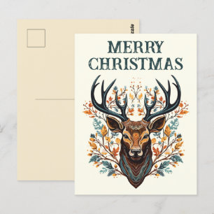 Reindeer Bohemian Style Watercolor Postcard