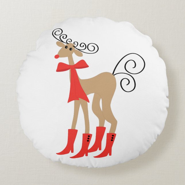 Reindeer Boots Holiday Christmas Round Cushion (Front)