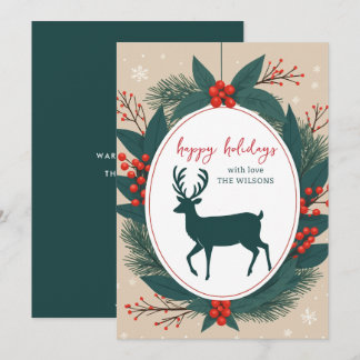 Reindeer Botanical Modern Christmas Holiday Card