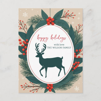 Reindeer Botanical Modern Christmas Holiday  Postcard