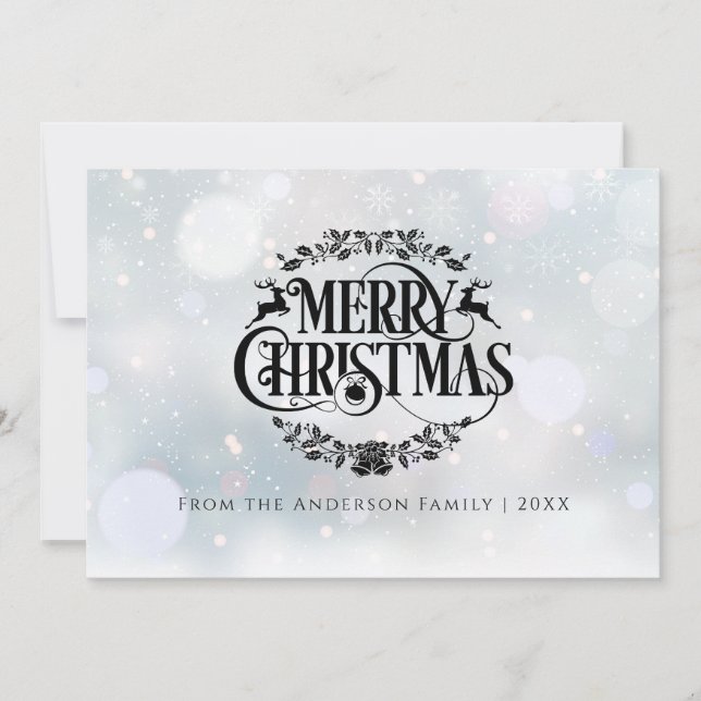 Reindeer Botanical Wreath Merry Christmas Holiday Card (Front)