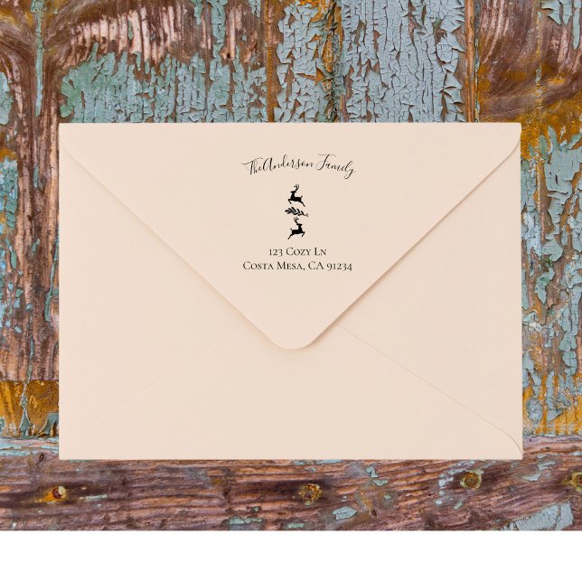 Reindeer Branch Duo Family Name & Return Address  Rubber Stamp (Creator Uploaded)