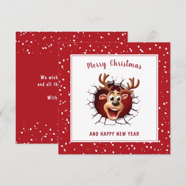Reindeer breaking through Funny Christmas Card (Front/Back)