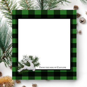 Reindeer Buffalo Plaid Personalised Black Green Notepad