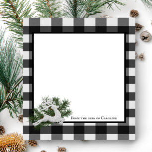 Reindeer Buffalo Plaid Personalised Black White Notepad