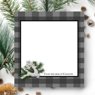 Reindeer Buffalo Plaid Personalised Grey Notepad