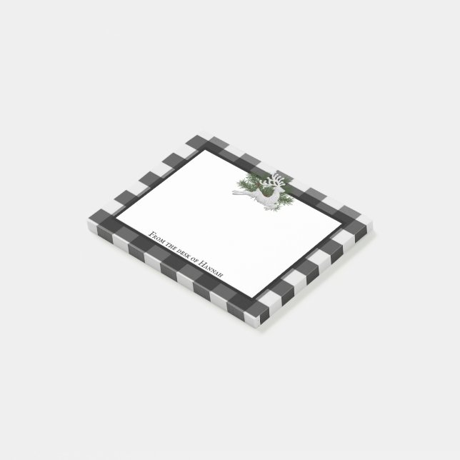 Reindeer Buffalo Plaid Personalised Post-it Notes (Angled)