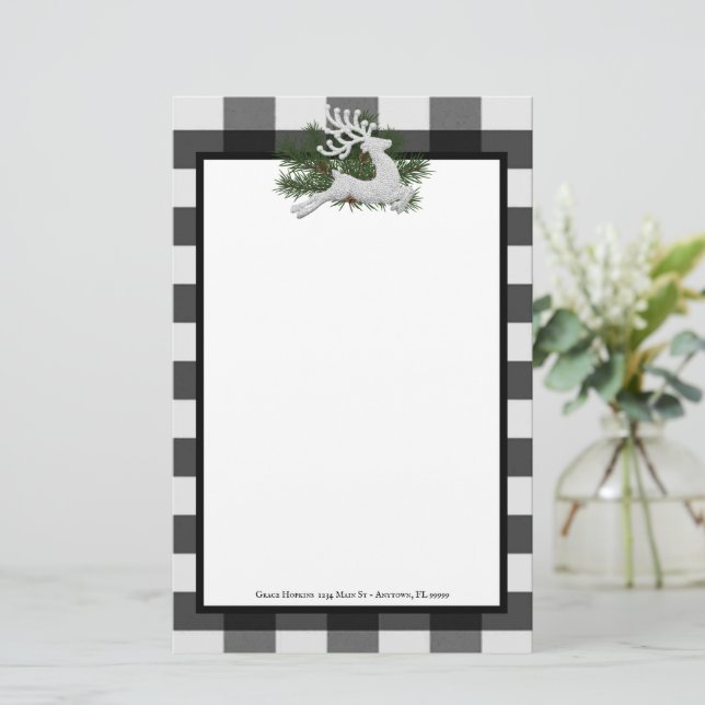Reindeer Buffalo Plaid Personalised Stationery (Standing Front)