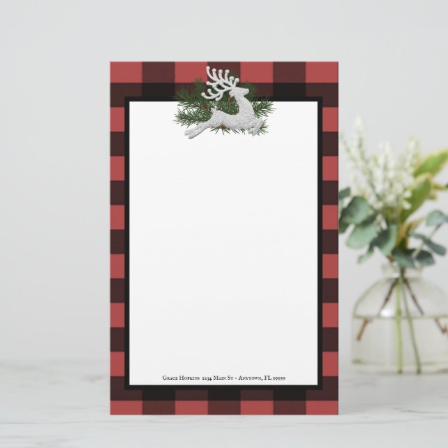 Reindeer Buffalo Plaid Personalised Stationery (Standing Front)