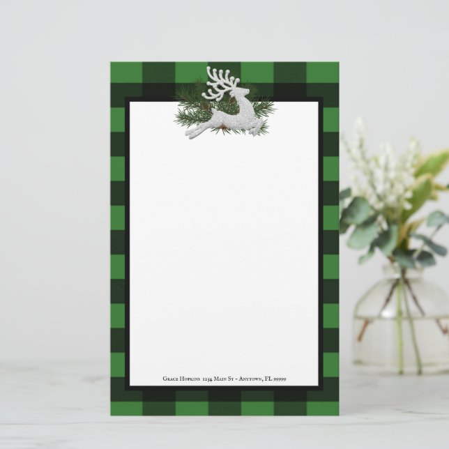 Reindeer Buffalo Plaid Personalised Stationery (Standing Front)