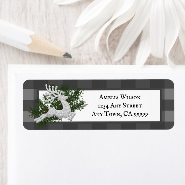 Reindeer Buffalo Plaid Return Address Label (Insitu)