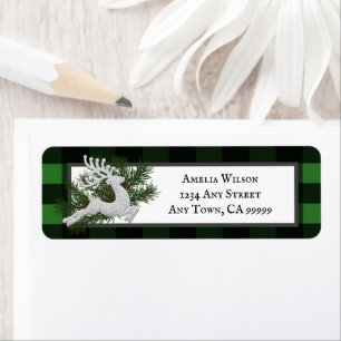 Reindeer Buffalo Plaid Return Address Label