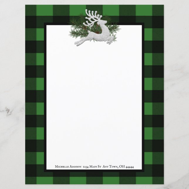 Reindeer Buffalo Plaid Stationery (Front)