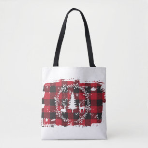 Reindeer & Buffalo Plaid Tote Bag