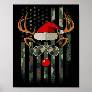 Reindeer Camo American Flag Christmas Pajama X-mas Poster