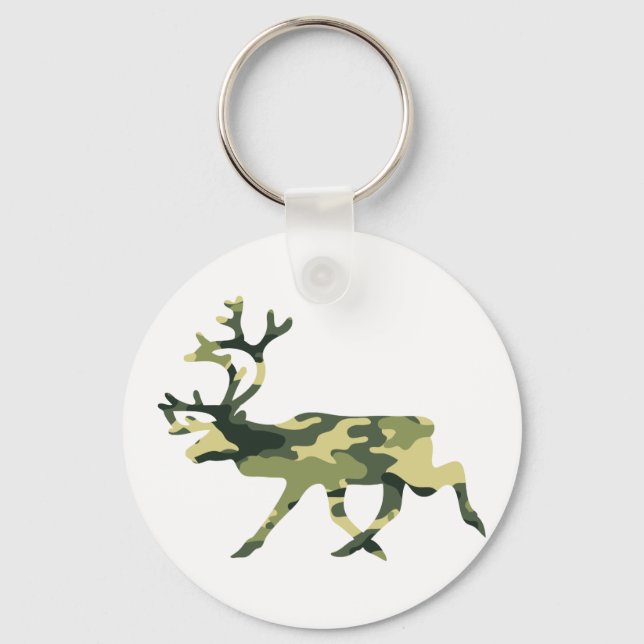 Reindeer / Caribou Woodland Camouflage / Camo Key Ring (Front)