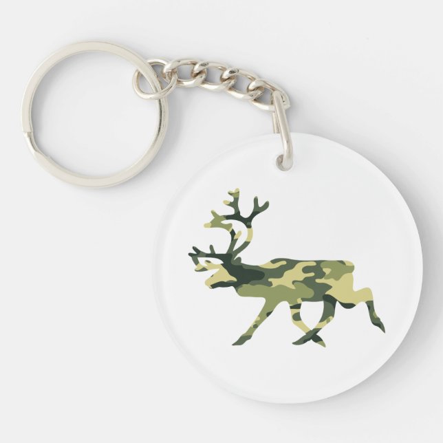 Reindeer / Caribou Woodland Camouflage / Camo Key Ring (Front)