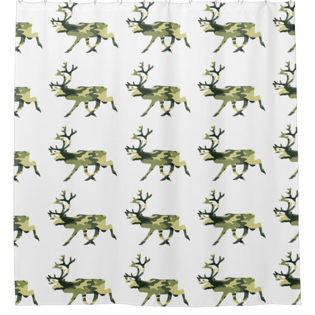 Reindeer / Caribou Woodland Camouflage / Camo Shower Curtain (Front)