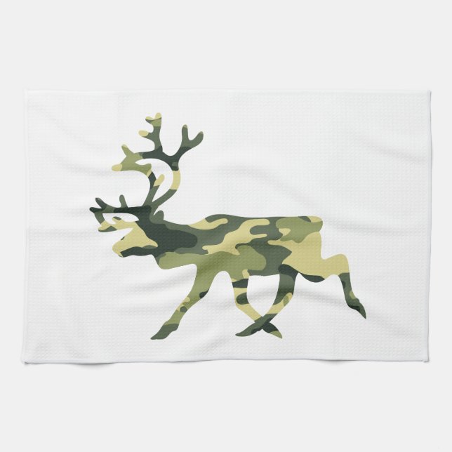 Reindeer / Caribou Woodland Camouflage / Camo Tea Towel (Horizontal)