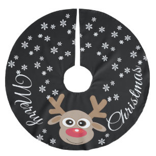 Reindeer Cartoon Christmas Black White Snowflakes Brushed Polyester Tree Skirt