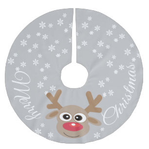 Reindeer Cartoon Christmas Grey White Snowflakes Brushed Polyester Tree Skirt