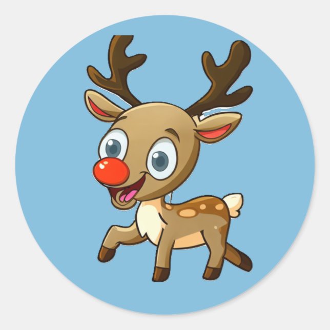 Reindeer cartoon fun  classic round sticker (Front)
