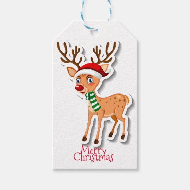Reindeer Cartoon Gift Tags (Front)