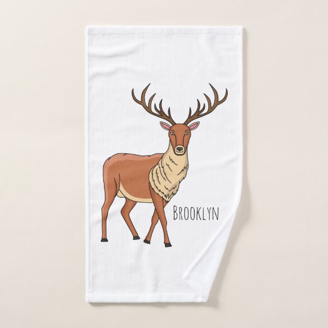 Reindeer cartoon illustration bath towel set (Hand Towel)