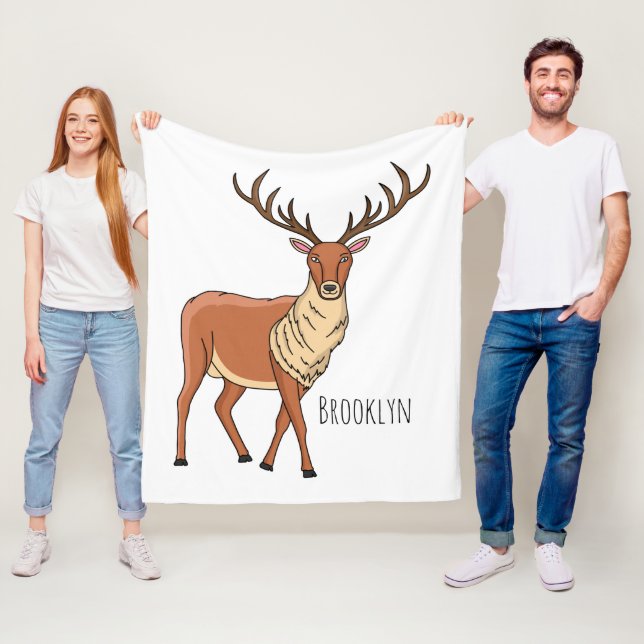 Reindeer cartoon illustration fleece blanket (In Situ)