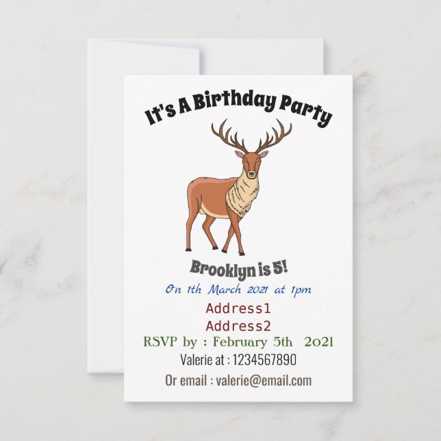 Reindeer cartoon illustration invitation (Front)
